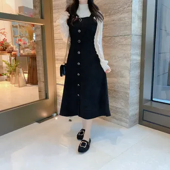 2020 Primăvară Drăguț Rochii Cu Mâneci Lungi Femei Dulce Japoneză Coreeană Stil Preppy Fete O Linie Buton De Cămașă Rochie Neagră 1012