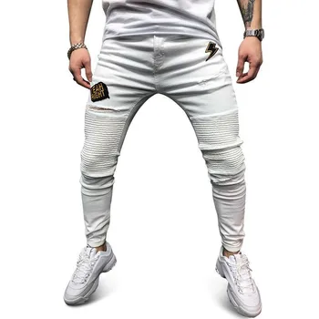 Vara Ori Blugi Litere broderie Întinde Rupt de Design de Moda alb Slab Hip hop creion pantaloni Jeans Pentru
