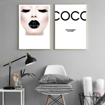 Femei moderne de Moda Negru de Buze Roz Panza Pictura COCO Arta de Perete Poze de Perete Pentru Camera de zi Postere și de Imprimare Decor Acasă