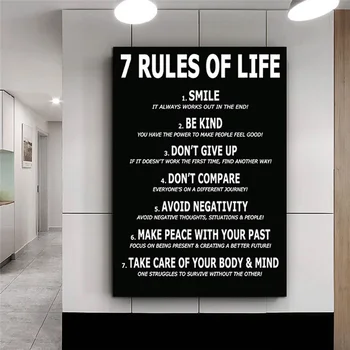 7 Reguli de Viață, Motivațional, Panza Pictura Alb-Negru Postere si Printuri de Inspiratie Arta de Perete Poza pentru Living Decorul Camerei