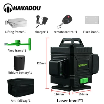 HAVADOU16 Linii 4D Verde cu Laser de Nivel de 360 de Auto-Nivelare Nivel Orizontală și Verticală Super Fascicul Laser Puternic în Interior și în aer Liber