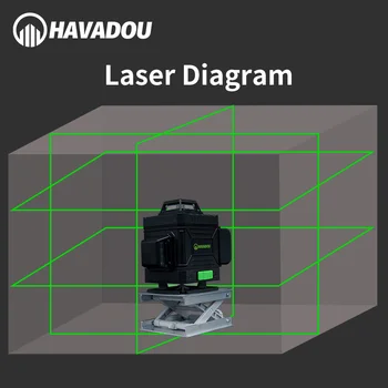 HAVADOU16 Linii 4D Verde cu Laser de Nivel de 360 de Auto-Nivelare Nivel Orizontală și Verticală Super Fascicul Laser Puternic în Interior și în aer Liber