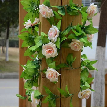 2.45 m/lot Fals Trandafiri de Mătase Flori Artificiale Vița-de-vie Agățat Ghirlanda Decor cu Frunze Verzi Pentru Acasă Decorare Nunta