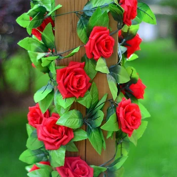 2.45 m/lot Fals Trandafiri de Mătase Flori Artificiale Vița-de-vie Agățat Ghirlanda Decor cu Frunze Verzi Pentru Acasă Decorare Nunta