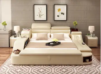 Real, piele naturala cadru de pat de masaj Moale Paturi Acasă Mobilier de Dormitor camas aprins muebles de dormitorio yatak mobilya quarto pariu