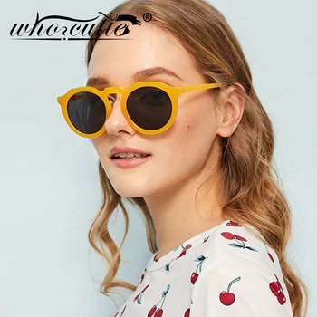 CINE CUTIE 2019 Moda Vintage Rotund ochelari de Soare pentru Femei Brand Designer de Portocale Cadru ' 90 Retro Ochelari de Soare de sex Feminin Nuante de Negru S007