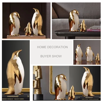 Nordic Aur Ceramica Pinguin Meserii Decor Acasă Ornament Creativ Salon Desktop Acasă Decor Dormitor Statuie Art Cadouri