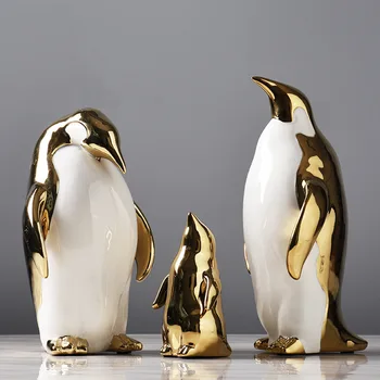 Nordic Aur Ceramica Pinguin Meserii Decor Acasă Ornament Creativ Salon Desktop Acasă Decor Dormitor Statuie Art Cadouri