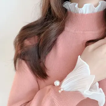Femeile Dulce Mozaic Sifon Pulover Nou 2020 Toamna Iarna Doamnelor Perle Maneca Lunga Trage Pulover Pulover Feminin Topuri Tricotate