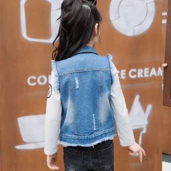 Copii Fete de Îmbrăcăminte de Primăvară Toamna anului 2018 Vesta din Denim pentru Fete Model Perla Jeans Paltoane Copii Cowboy Veste Vesta 3-14 Ani