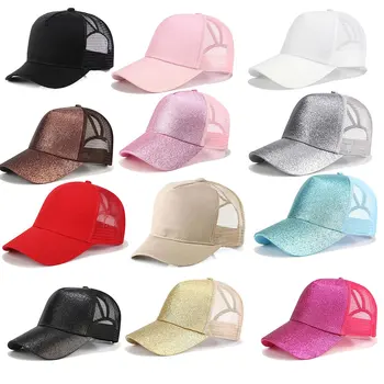 Sclipici Coada De Cal Șapcă De Baseball Pentru Femei Snapback Tata Pălărie Plasă Camionagiu Capace Messy Bun Pălărie De Vară De Sex Feminin Reglabil Hip-Hop A Atins Pălăria