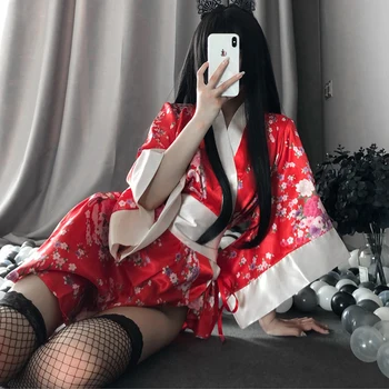 Sexy Sakura Kimono Frumoasă Japoneză Uniformă Halat Halat de baie Floral Kimono Scurt Halat de Noapte, Halat de baie Moda Halat pentru Femei