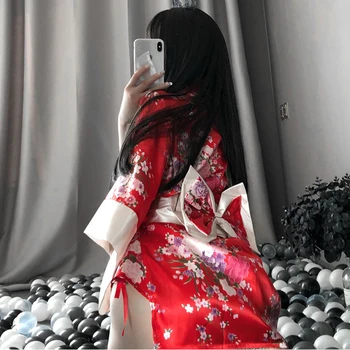 Sexy Sakura Kimono Frumoasă Japoneză Uniformă Halat Halat de baie Floral Kimono Scurt Halat de Noapte, Halat de baie Moda Halat pentru Femei