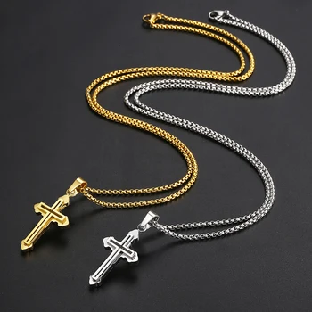 Femei Bărbați Cruce Colier din Oțel Inoxidabil de Aur Pandantiv Colier en-Gros Religioase Bijuterii Îndrăgostiților Cadouri KPM145
