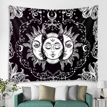 De Vânzare La Cald Alb Negru Culoare Sun Moon Goddess Tipărite Tapiserie Fundal Decorativ Tapiserie Diferite Dimensiuni