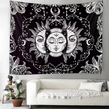 De Vânzare La Cald Alb Negru Culoare Sun Moon Goddess Tipărite Tapiserie Fundal Decorativ Tapiserie Diferite Dimensiuni