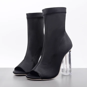 Teahoo 2020 Tocuri Transparente Șosete Cizme Femei Peep Toe Stretch Slim Tocuri Glezna Cizme pentru Femei la Modă de Design de Pantofi de Femeie