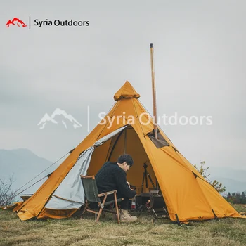 În aer liber piramida Indian spire 3-4 persoane camping impermeabila dublu deck cu coș gură de lux lumina lemne de foc aragaz cort