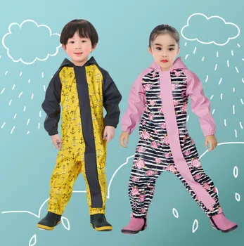 Copii pelerina de ploaie dintr-o bucata de protecție băieți și fete dintr-o bucata costum de PU corp rezistent la apă și vânt și impermeabil
