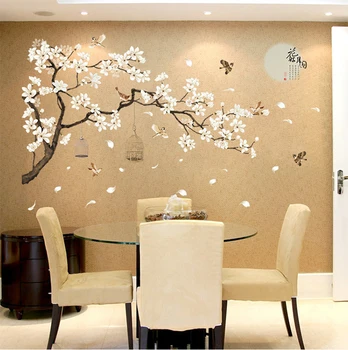 187*128cm Dimensiuni Mari Copac Autocolante de Perete Păsări Flori Decor Acasă imagini de fundal pentru Camera de zi Dormitor Vinil DIY Decorare Camere