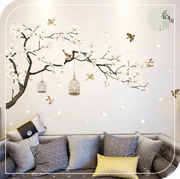 187*128cm Dimensiuni Mari Copac Autocolante de Perete Păsări Flori Decor Acasă imagini de fundal pentru Camera de zi Dormitor Vinil DIY Decorare Camere