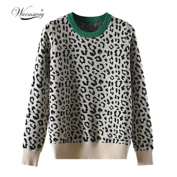 Toamna iarna femei pulovere leopard tricotate pulovere maneca lunga de Culoare de Contrast crewneck jumperi sweter mujer C-429