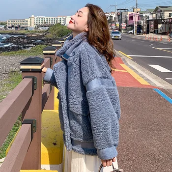 Iarna 2020 nou de lână de miel strat de sex feminin coreeană versiunea vrac piele de căprioară blana all-in-one motocicleta jacheta sacou