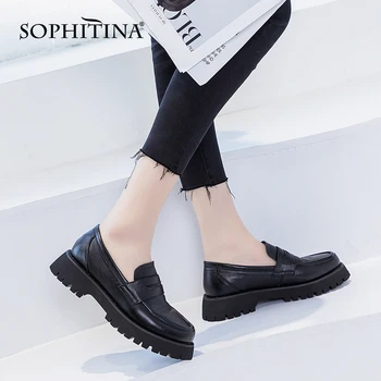 SOPHITINA Plat Femeie Aluneca Pe Piele Rotund Toe Superficială Mare Platforma Med Toc Pătrat Casual, Office Lady Pantofi PO1021