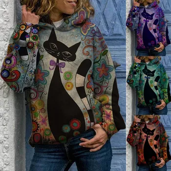 GRATUIT NAVA 16 Culori de Moda Noua Tricoul худи Hoodies Femei для женщин Toamna Iarna Vrac Animal Print Pulover cu Glugă Topuri