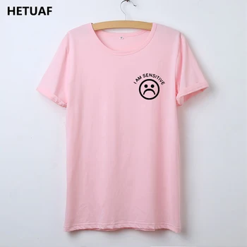 HETUAF Buzunar Fata Trista Grafic Teuri Femeile Sunt Sensibile Funny T-shirt Femei de Moda de Vara pentru Femei T Shirt Camisetas Mujer