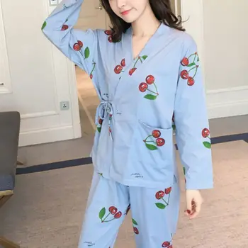 Femeile Homewear Costume de Primăvară Și de Toamnă de sex Feminin Caroon Kimono cu Maneci Lungi de Sus și Pantaloni Lungi de Pijama Seturi
