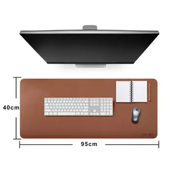 Chihein 95*40cm Mouse Pad din Piele PU Birou Mat Birou de Afaceri de Origine Masă Pad pentru Tastatura Laptop Laterale Duble de Culoare (Maro/Gri)