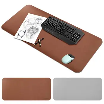 Chihein 95*40cm Mouse Pad din Piele PU Birou Mat Birou de Afaceri de Origine Masă Pad pentru Tastatura Laptop Laterale Duble de Culoare (Maro/Gri)