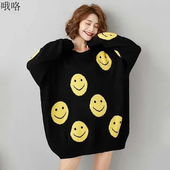 -O bucată de îmbrăcăminte pentru Femei Smiley imprimare Pulover 2020 Toamna Iarna Plus dimensiunea Vrac Leneș pulover tricot top de sex Feminin pulover Pulover