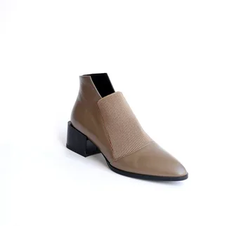 MLJUESE 2019 femei glezna cizme de piele de vaca de culoare neagra subliniat toe slip pe vintage de toamna primavara pentru femei cizme pentru femei cizme casual