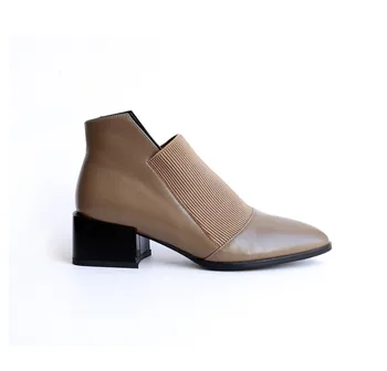 MLJUESE 2019 femei glezna cizme de piele de vaca de culoare neagra subliniat toe slip pe vintage de toamna primavara pentru femei cizme pentru femei cizme casual