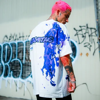 De Vară 2020 Foc Albastru Print Hip Hop Tricou Barbati Streetwear Harajuku Maneca Scurta Camasi Barbati Femei High Street Bumbac Topuri Tricouri