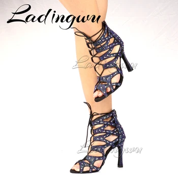 Ladingwu Reglabil lățime de Bucatar Lady Pantofi de Dans Salsa Latin Dans Pantofi Pentru Femei de Vis Stras Dans Cizme