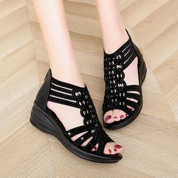 Noua Moda Sandale Femei Pantofi de Vara pentru Doamne Elegante Roma Sandale Brand Feminin Sandalias Negru Tocuri Pană YX1629
