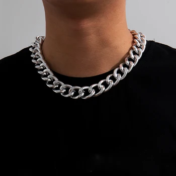 IngeSight.Z Goth, Gotic Gros Miami Bordură Cubanez Cravată Colier Indesata Aluminiu Lant Heavy Metal Scurt Coliere Guler Bijuterii