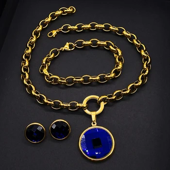 AMUMIU Lux Albastru de Cristal Austriac Seturi de Bijuterii Aur Colier Bratara Cercei Set Pentru Femei Partid de sex Feminin de Înaltă Calitate JS166
