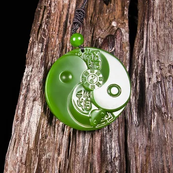 Chineză Naturale Jad Verde Taiji Bagua Pandantiv Colier de Mână-Sculptate Farmec Jadeit Bijuterii de Moda Amuleta Cadouri pentru Barbati Femei