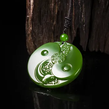 Chineză Naturale Jad Verde Taiji Bagua Pandantiv Colier de Mână-Sculptate Farmec Jadeit Bijuterii de Moda Amuleta Cadouri pentru Barbati Femei