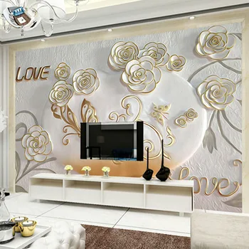 Personalizate 3D Stereo Relief Dragoste a Crescut de Flori Tapet Mural TV Camera de zi Canapea Dormitor Fundal Pictura pe Perete Papel De Parede