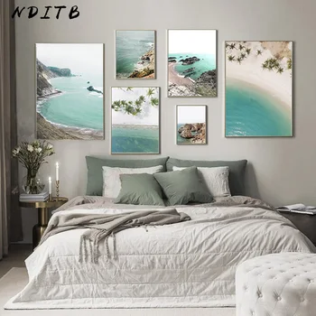 Panza Pictura Arta de Coastă, Plajă Poster Nordic Ocean Orizontul Marin Imprimare Scandinave Poza Perete pentru Living Decorul Camerei
