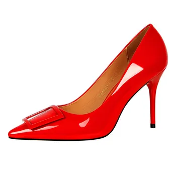 Piața Cataramă Moda OL Office Shoes 2021 Noi Femei Concis Piele de Brevet Superficial Pantofi cu Toc inalt, a Subliniat Toe Pompe de Femei