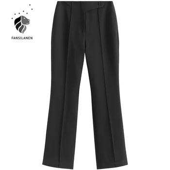 FANSILANEN Casual streetwear flare pantaloni Femei talie mare costum negru cu pantaloni capri Birou elegant ruched pantaloni jos de sex feminin