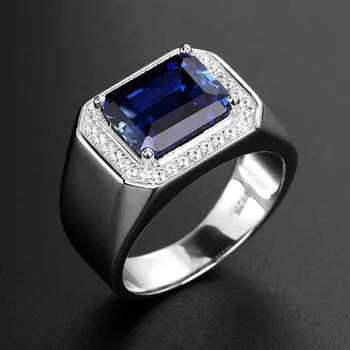 ÎNGER NEGRU Vintage Safir Smarald Ring Pentru Bărbați S925 Argint Albastru Verde Piatră prețioasă Inel de Logodna Nunta Inele de sex Masculin