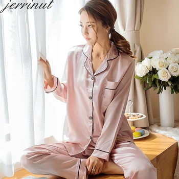 Jerrinut Pijamale Pentru Femei Sexy Pijamale De Mătase Set Pigiama Donna Inverno Pijama Femme Satin Sexy Sleepwear Set De Haine De Acasă