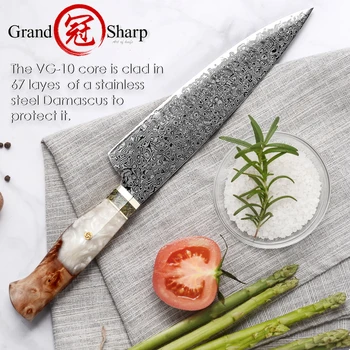 Damasc Japoneză Cuțit de Bucătărie Chef Premium Instrumente de Gătit din Oțel Inoxidabil VG10-a Stabilizat Lemn Roșu Albastru Alb Mâner Tacâmuri